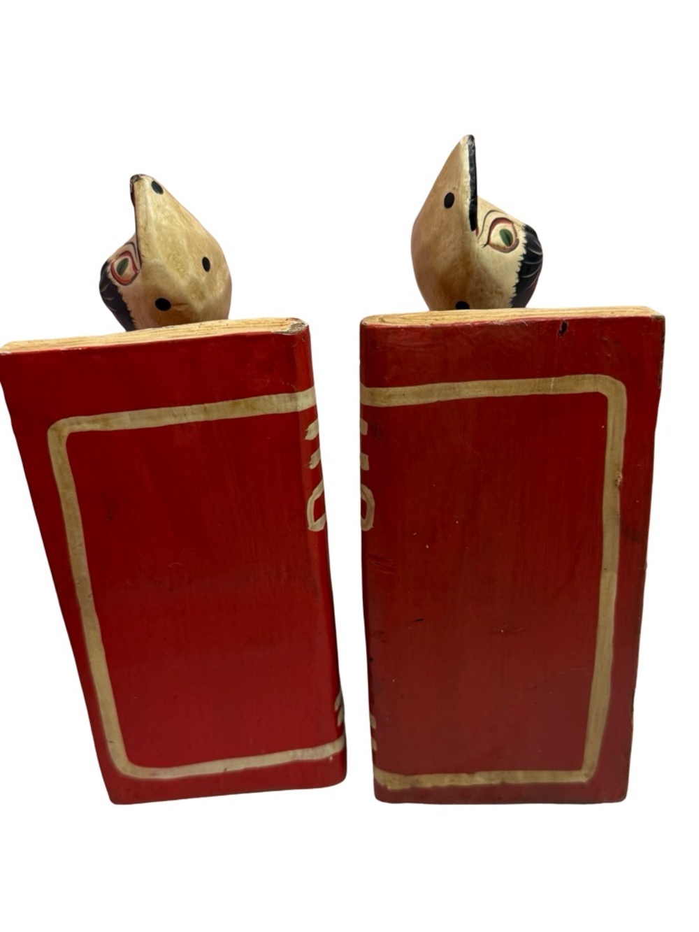 Cat Bookends VTG Set Of 2 Wooden Handmade Sitting Pair Folk Art Handpainted Cats - Picture 4 of 14